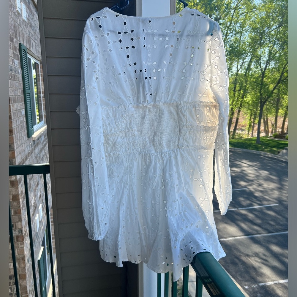 🆕Gianni Bini 💯Cotton White Katrina Eyelet V-Neck Mini A-Line Dress Size XL - Picture 4 of 11